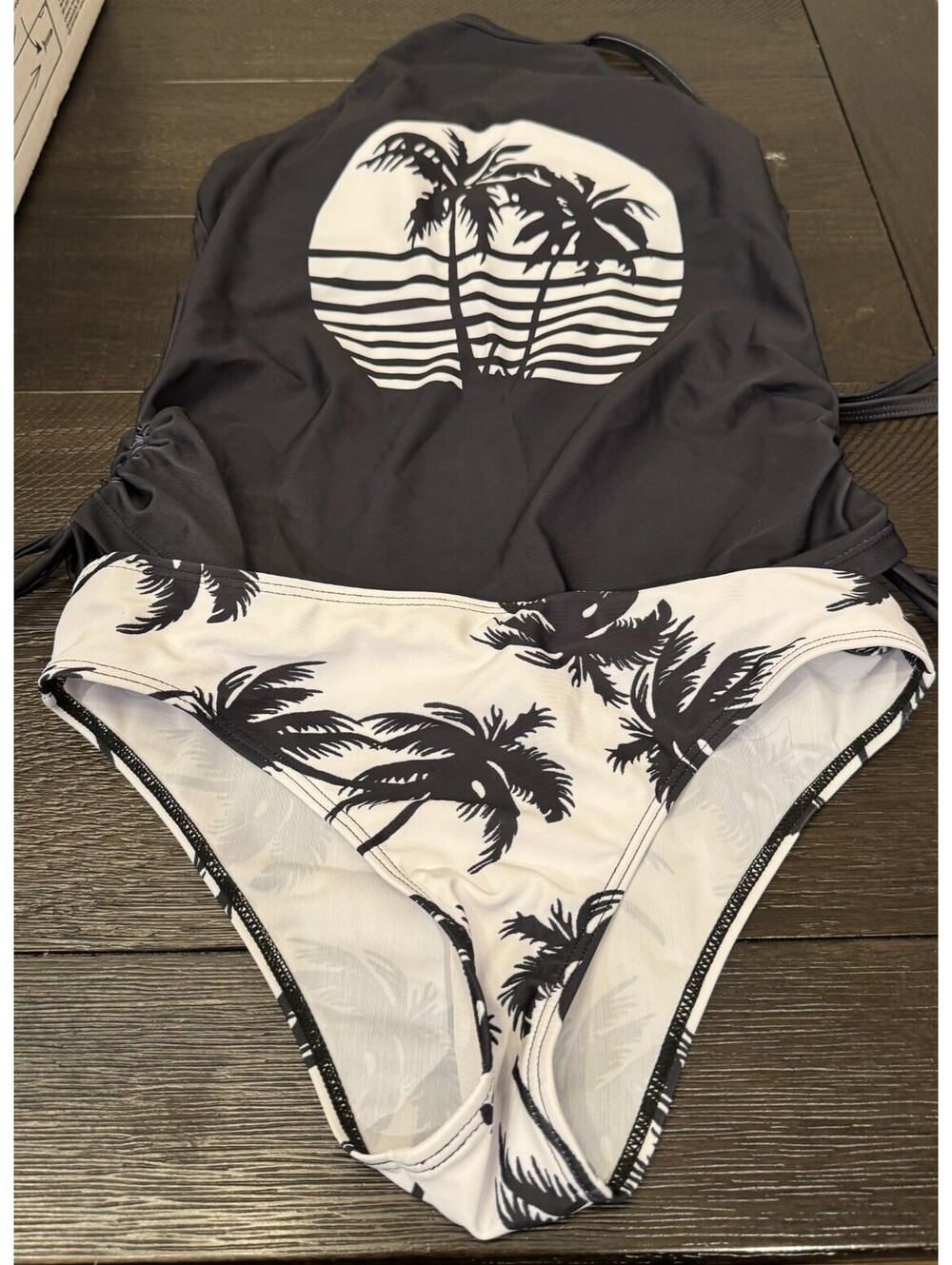 Nwot Womens Black/White Palm Tree 2 Piece Tankini Bathing Suit Small